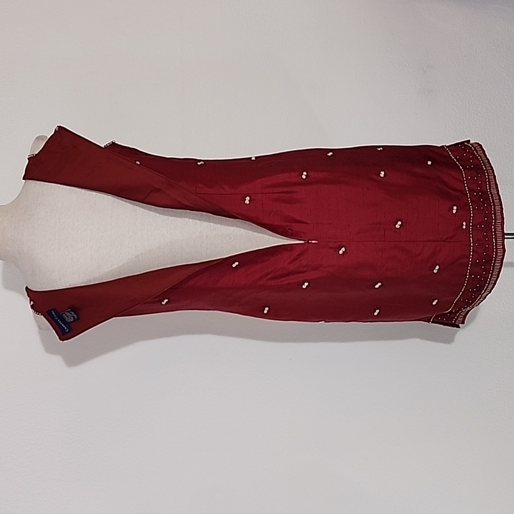 Charter Club Dress 100% Silk Embroidered And Beaded Flowers And Trim Red Size 8 - Picture 10 of 16